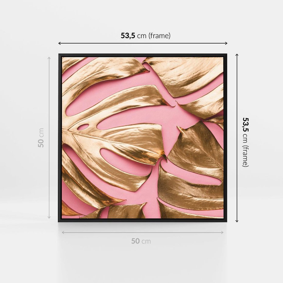 Obraz w ramie 50x50 - Przyjemność w Naturze - złote, liście - rama czarna