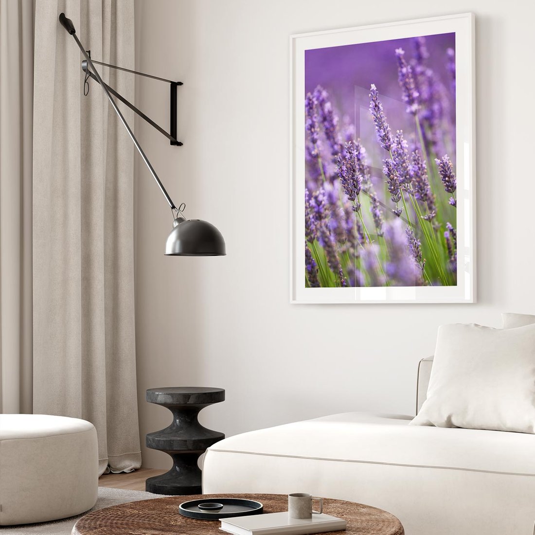 Plakat w ramie 30x40 - Urok lawendy - lawenda, kwiaty - rama biała