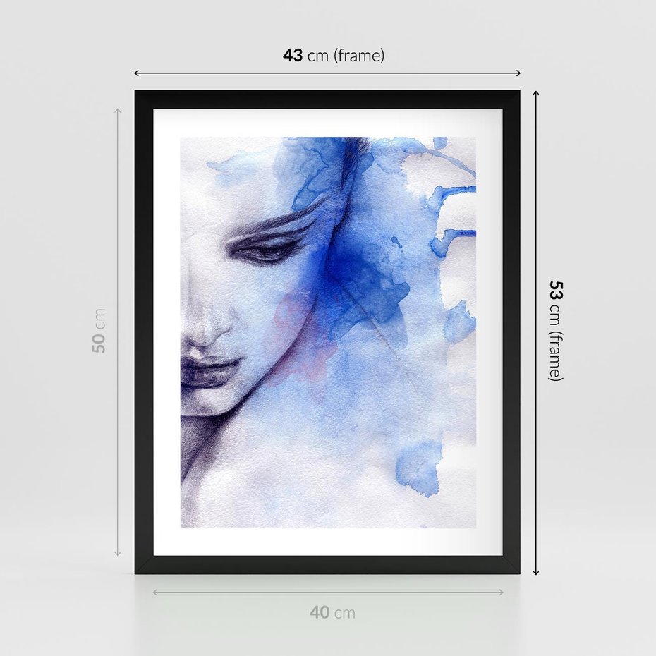 Plakat w ramie 40x50 - Graficzna magia kobiecej twarzy - grafika, kobieta - rama czarna