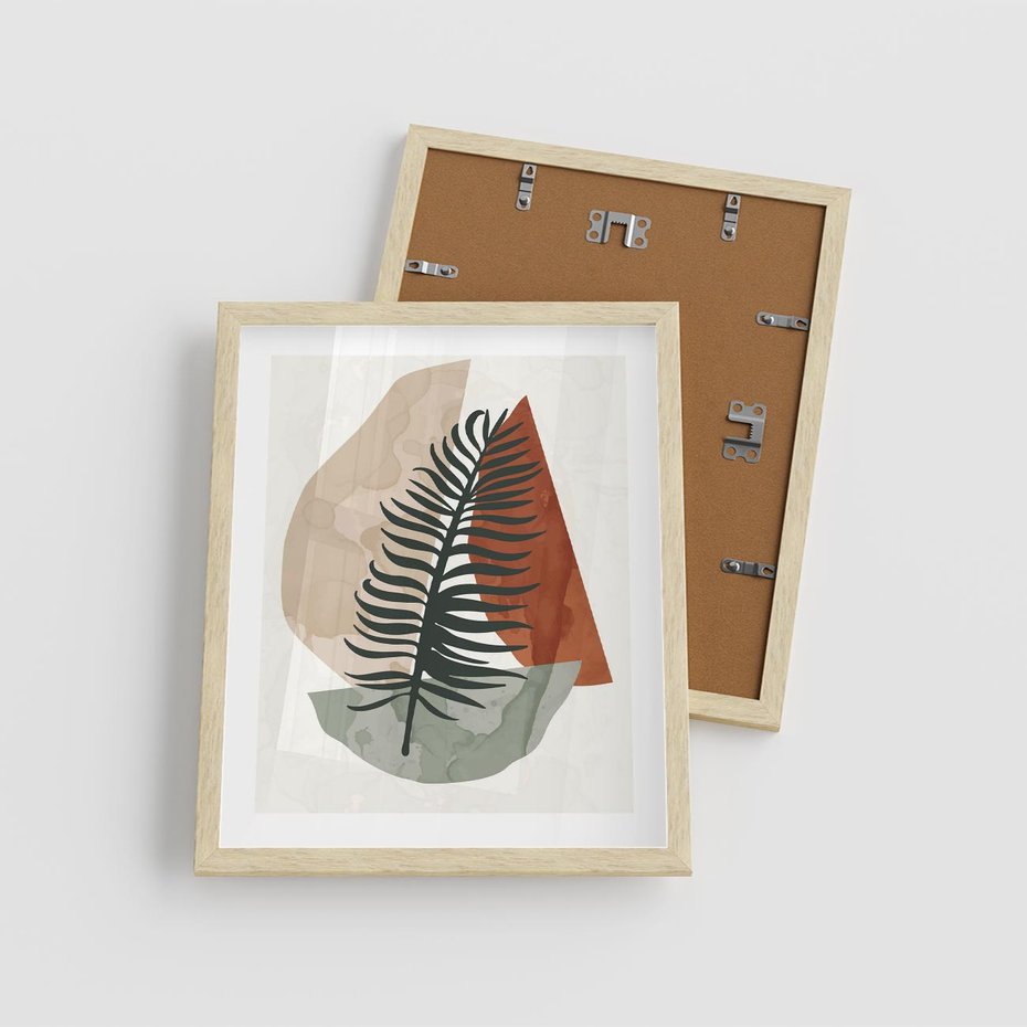 Plakat w ramie 40x50 - Czarna Palma w Brązowej Abstrakcji - grafika, akwarela - rama drewno