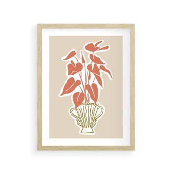 Plakat w ramie 50x70 - Harmonijne Echa - abstrakcyjne kwiaty liście, elegancka kompozycja - rama drewno