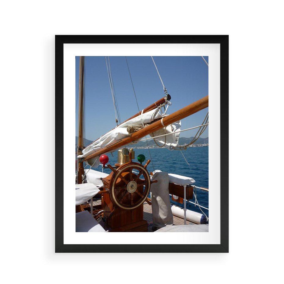 Plakat w ramie 40x50 - Podróż Morska - statek, ster - rama czarna