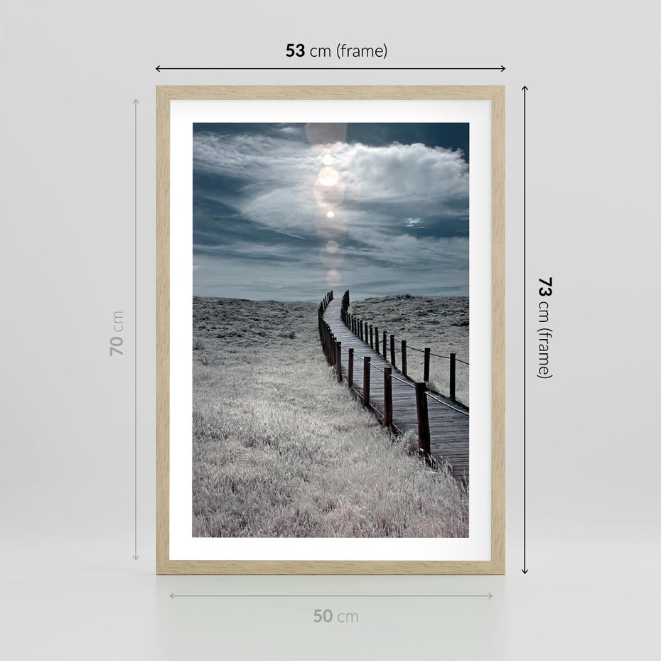 Plakat w ramie 50x70 - Burzowy pomost na plaży - plaża, pomost - rama drewno