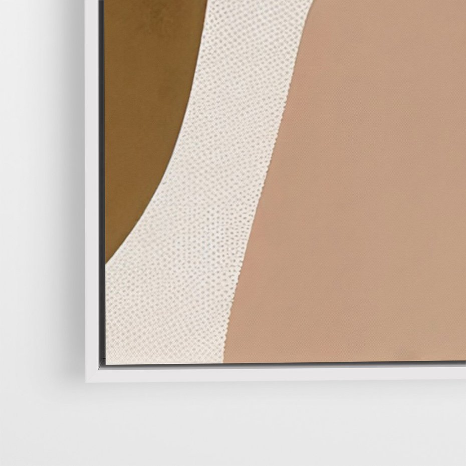 Obraz w ramie 50x70 - Harmonia chaosu i porządku - abstrakcyjne kształty, kolory beżu i brązu - rama biała