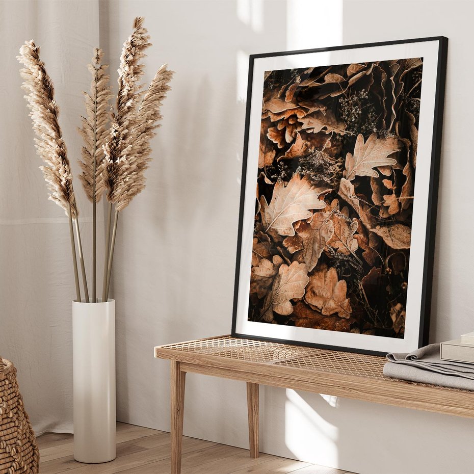 Plakat bez ramy 30x40 - Jesienna Melodia: Liście i Szyszki - suche liście, szyszki