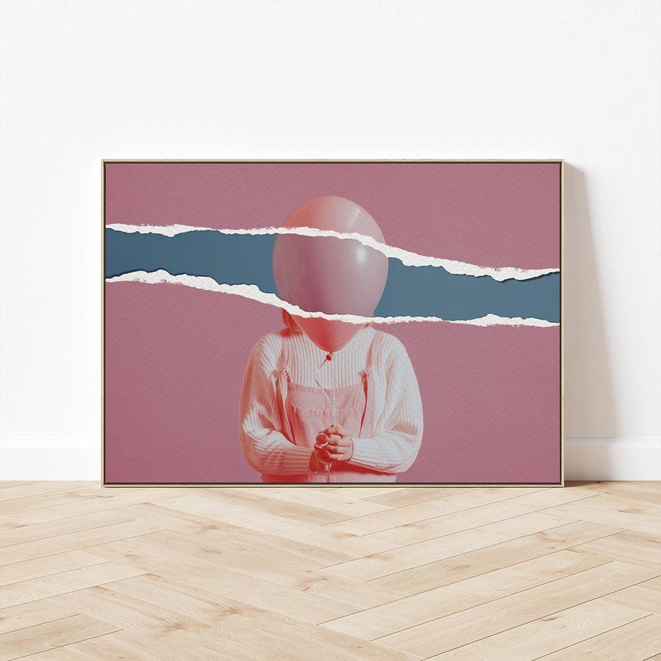 Obraz w ramie 70x50 - Kolaż Wyobraźni - kolaż zdjęć, styl retro - rama drewno