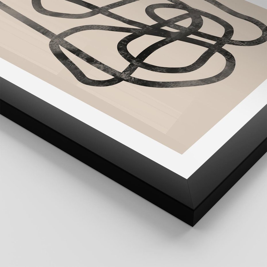 Plakat w ramie 30x40 - Przenikanie Wirtualnych Wymiarów - zaplątane minimalistyczne linie, na bezowym tle - rama czarna