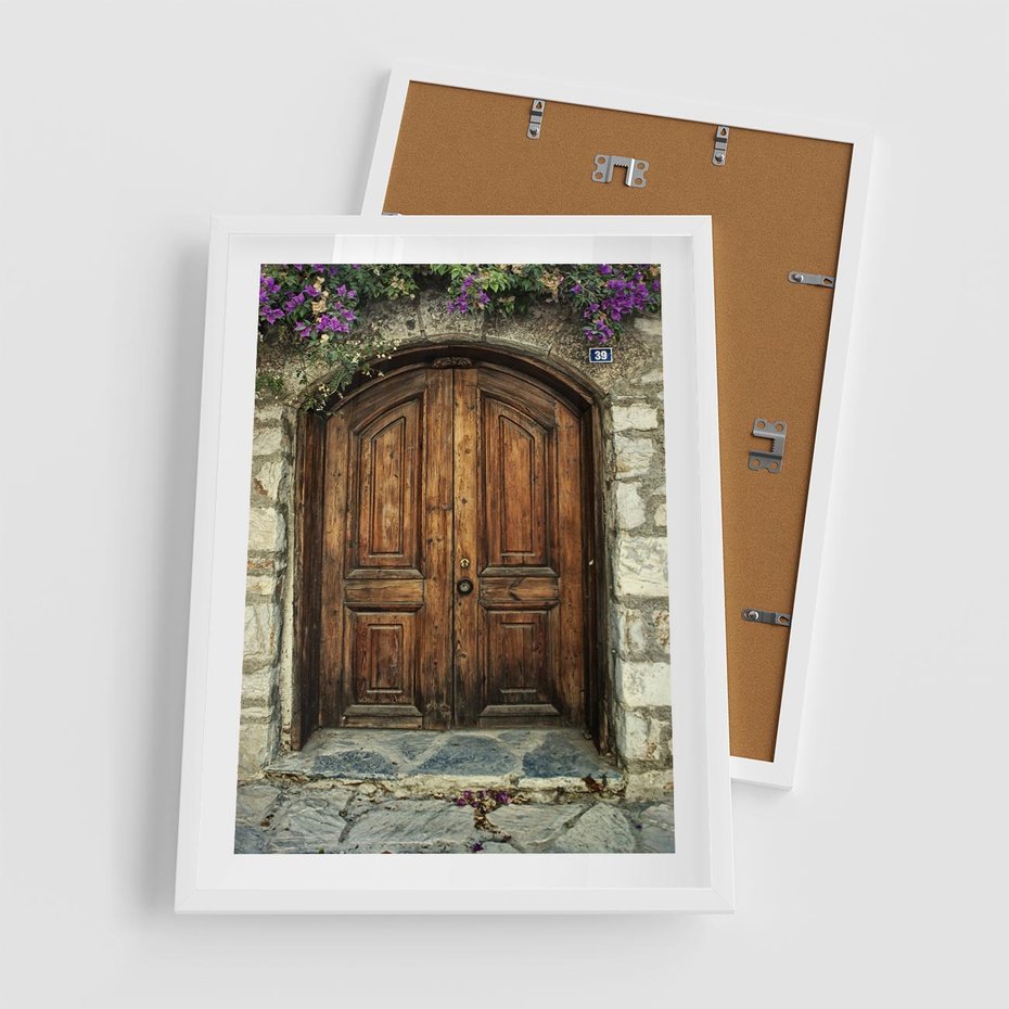 Plakat w ramie 50x70 - Tajemnicze stare drzwi - stare, drzwi - rama biała