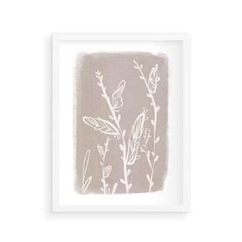 Plakat w ramie 30x40 - Roślinne Przeniknięcia - nowoczesny subtelny plakat, beżowy - rama biała