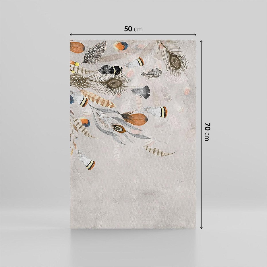 Obraz na płótnie 50x70 - Sploty losu na płótnie - kompozycja boho piór, indiańskie pióra