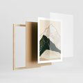 Plakat w ramie 50x70 - Minimalistyczne Góry: Złota Sztuka Natury - minimalistyczna grafika, góry - rama drewno