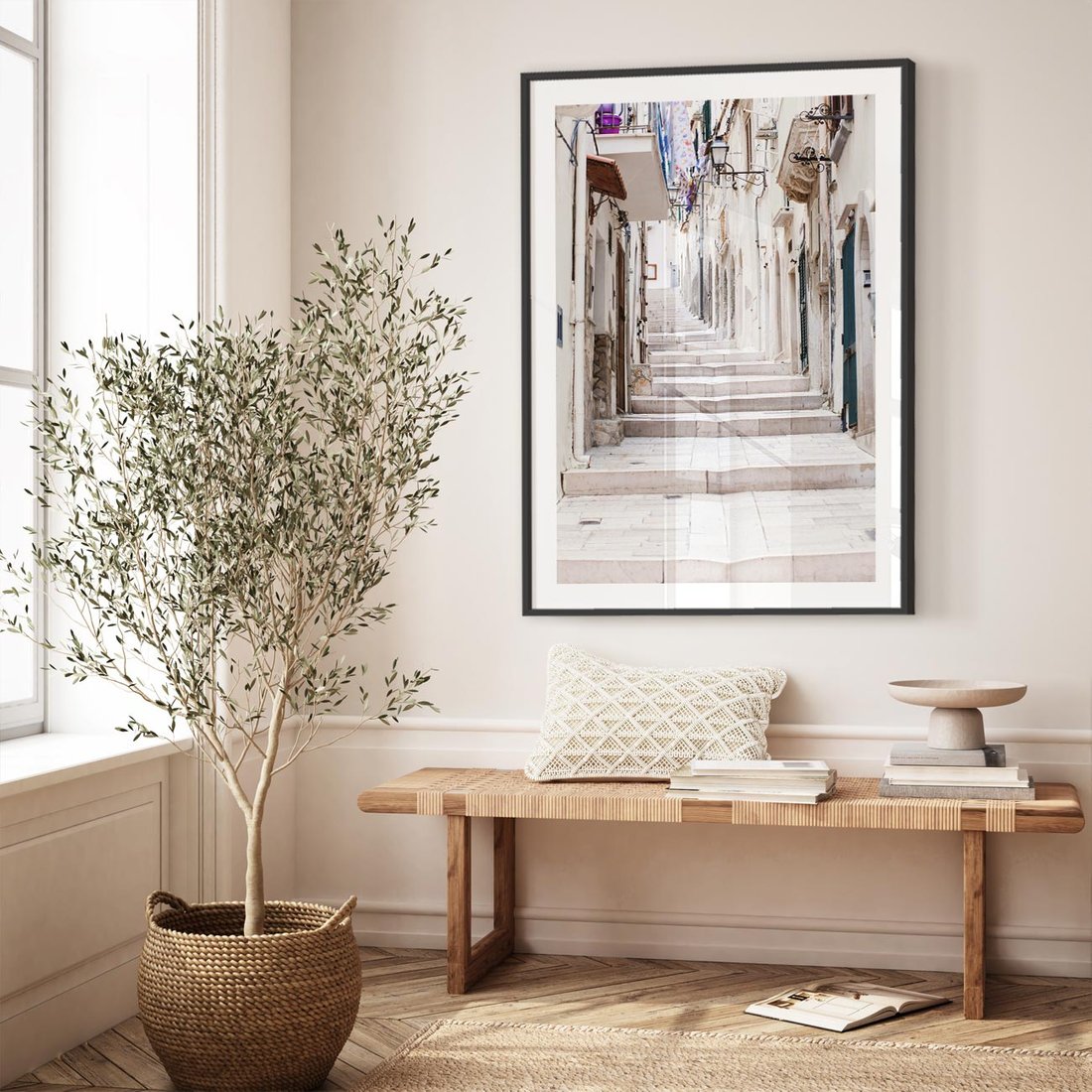 Plakat w ramie 40x50 - Urokliwa uliczka w perspektywie - uliczka, perspektywa - rama czarna