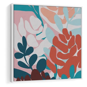 Obraz w ramie 80x80 - Impresje Kształtów - abstrakcyjna kompozycja kwiatowych form, kolor zgaszone - rama biała