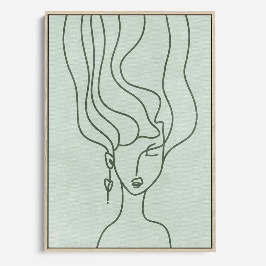 Obraz w ramie 50x70 - Spokojne Objęcia Natury - abstrakcja, zielony szkic - rama drewno