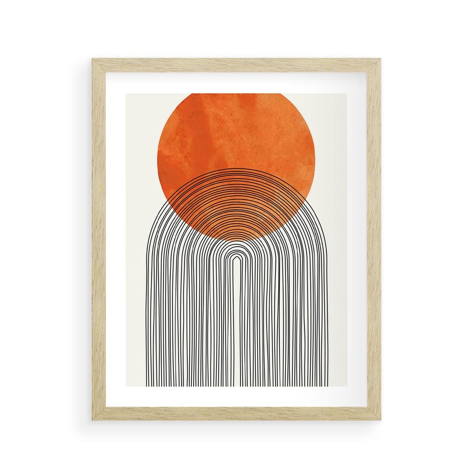 Plakat w ramie 40x50 - Abstrakcyjne Pulsacje - koło, boho styl - rama drewno