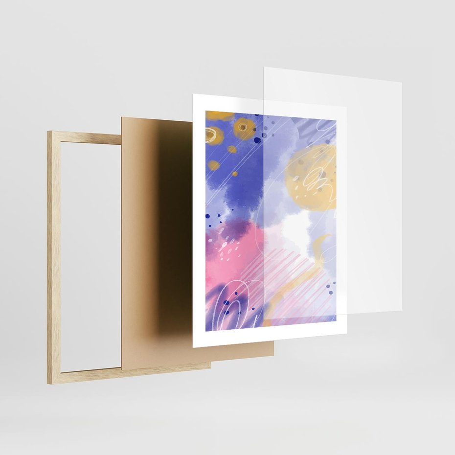 Plakat w ramie 40x50 - Rozbijające Plamy - abstrakcyjny plakat, pastelowe kolory - rama drewno