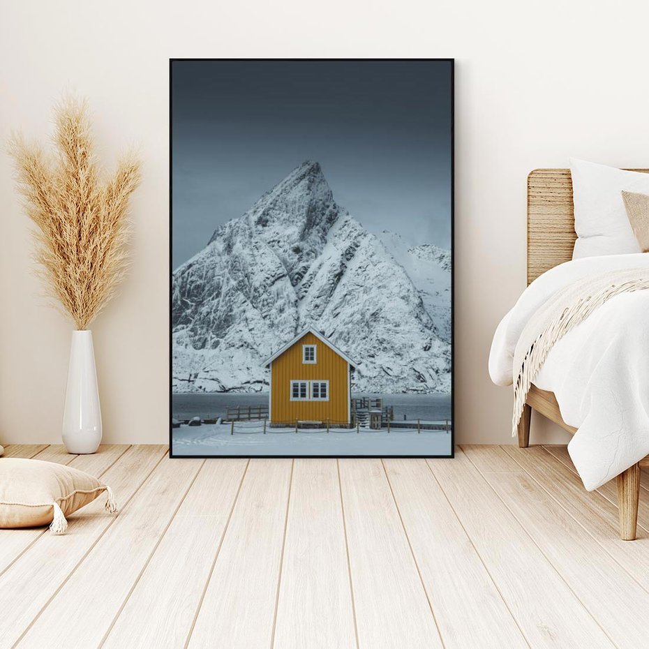 Obraz w ramie 70x100 - Urok Norweskich Domków - Skandynawia, Norwegia - rama czarna