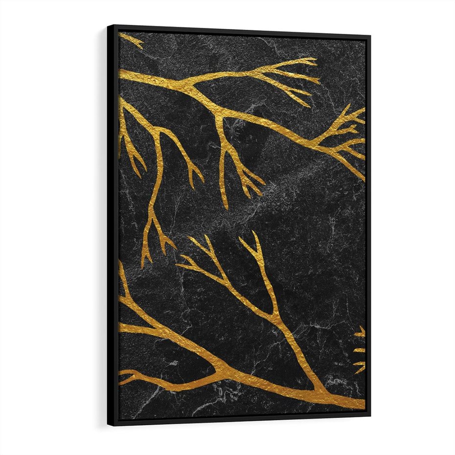 Obraz w ramie 70x100 - Marmurowe Drzewa Snu - złote gałęzie, drzewa - rama czarna