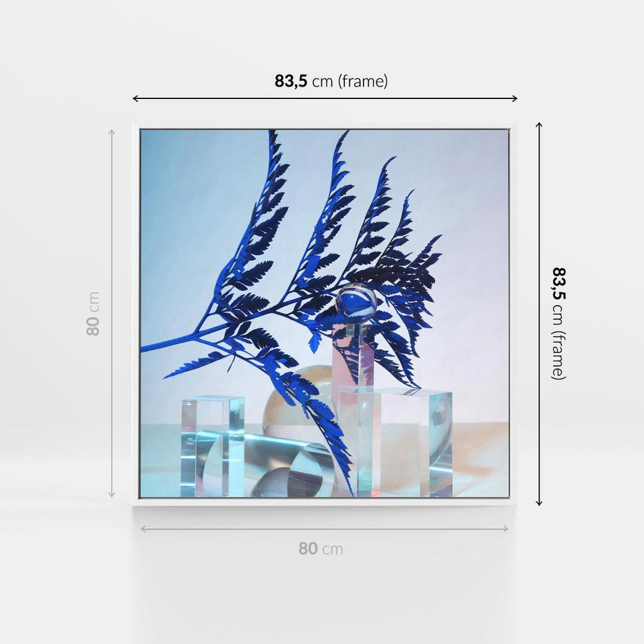 Obraz w ramie 80x80 - Intensywny Kolor Natury - liście, kobalt - rama biała