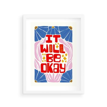 Plakat w ramie 40x50 - Kwiatowa Ekstaza - czerwona pozytywna typografia, kwiatowa kompozycja - rama biała