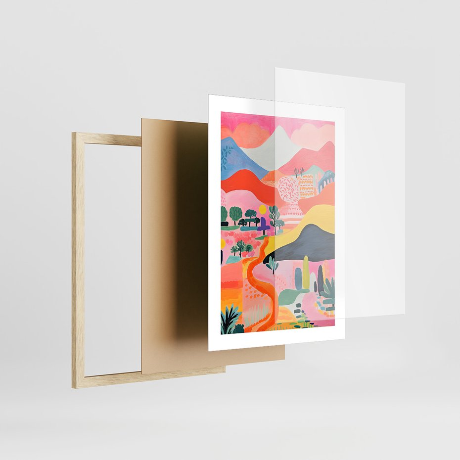 Zestaw obrazy w ramie 50x70 galeria - góry, pejzaż, krajobraz, boho - rama drewno