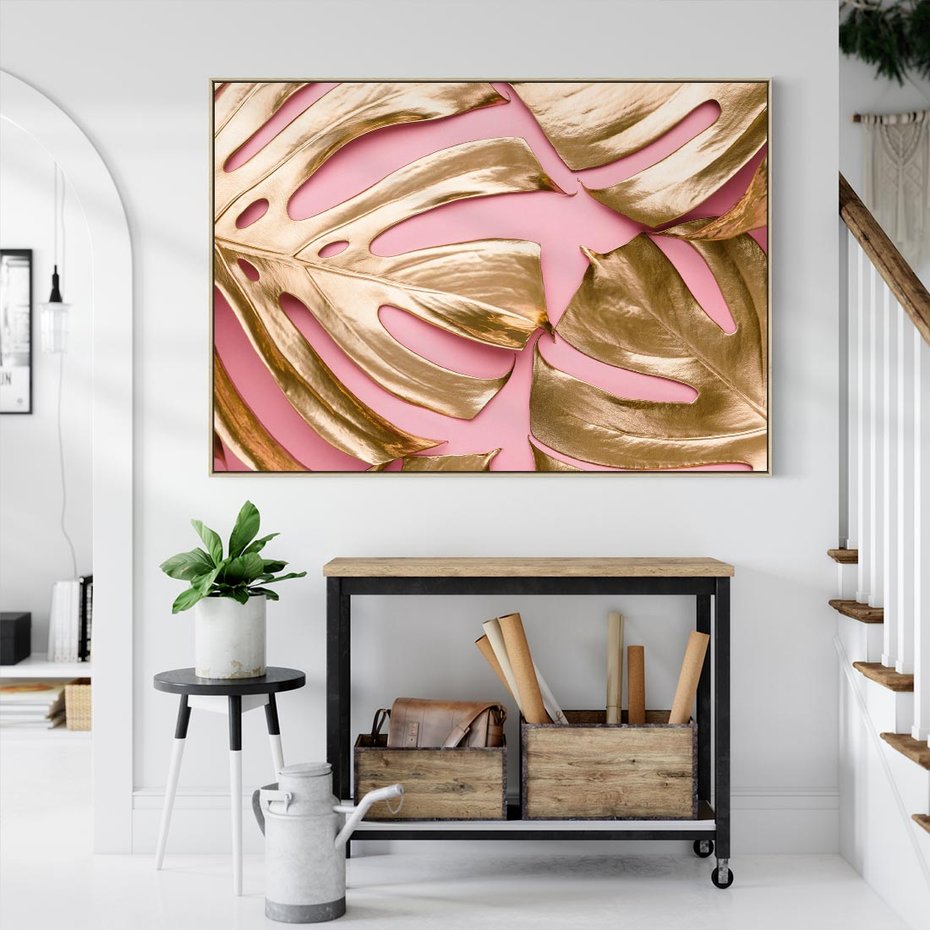 Obraz w ramie 120x80 - Przyjemność w Naturze - złote, liście - rama drewno