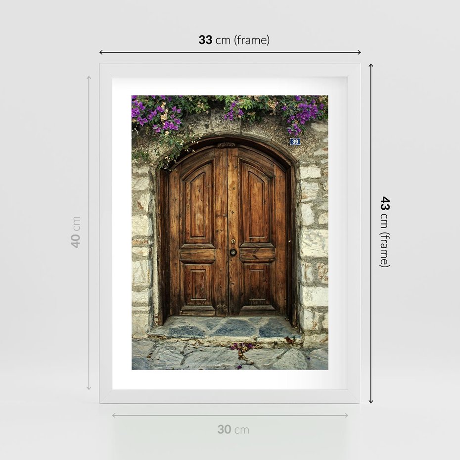 Plakat w ramie 30x40 - Tajemnicze stare drzwi - stare, drzwi - rama biała