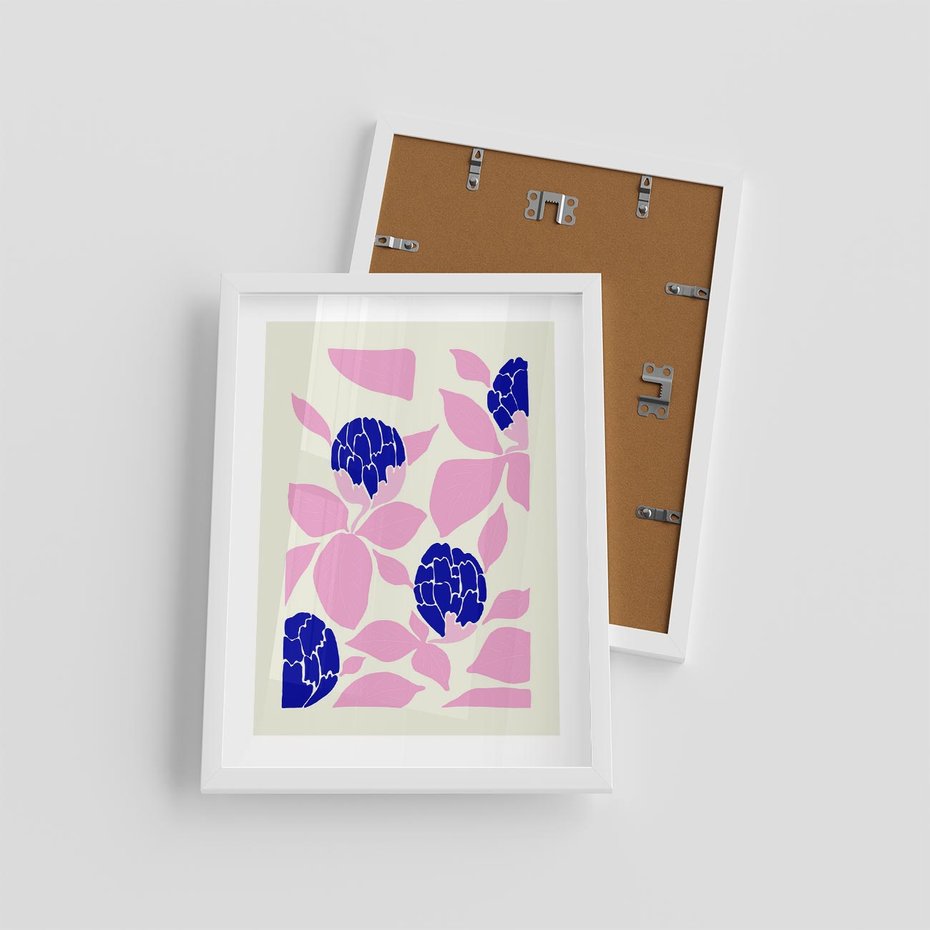 Plakat w ramie 30x40 - Impresje deszczu - nowoczesna kompozycja, kwiaty - rama biała