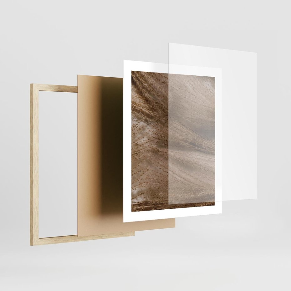 Plakat w ramie 40x50 - Pampasowy Brąz - suche trawy, trawa pampasowa - rama drewno