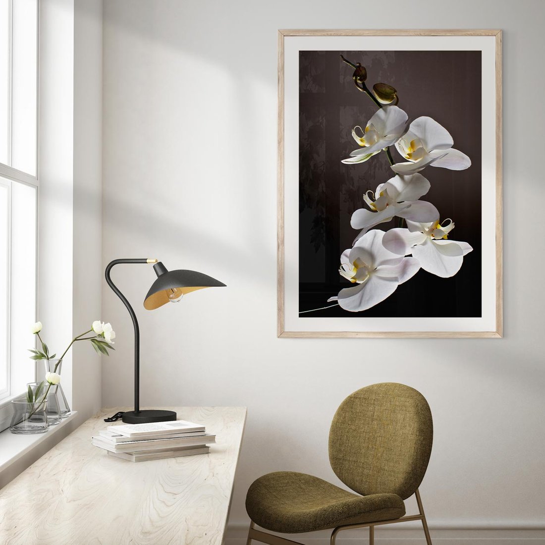 Plakat w ramie 50x70 - SPA: harmonia z kwiatami - spa, kwiaty - rama drewno