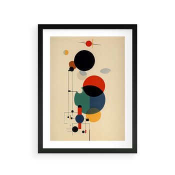 Plakat w ramie 30x40 - Migocące Impresje Odniesień - abstrakcyjna geometryczna kompozycja, koła linie - rama czarna