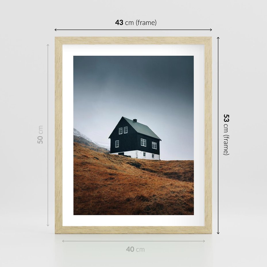 Plakat w ramie 40x50 - Ciepło i Przytulność - skandynawski, domek - rama drewno