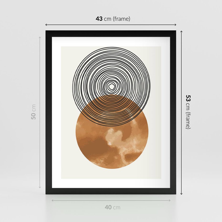 Plakat w ramie 40x50 - Taniec Okręgów - boho obraz, geometria - rama czarna