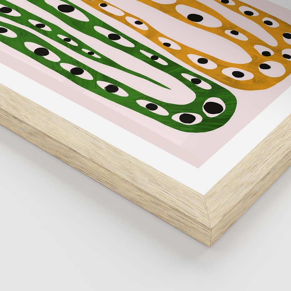 Plakat w ramie 30x40 - Migocące Zmaganie - abstrakcyjny obraz, dziwne kształty - rama drewno