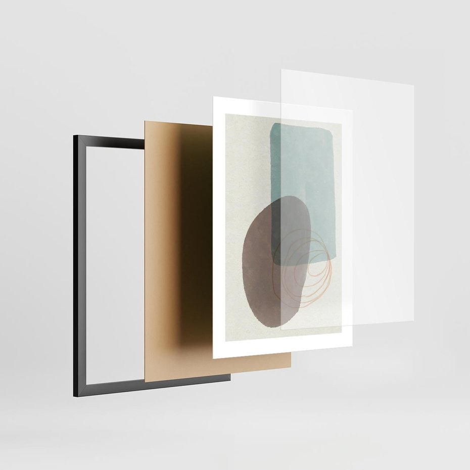 Plakat w ramie 30x40 - Rozkwitające Formy - geometryczne elementy, stonowane ziemiste kolory - rama czarna
