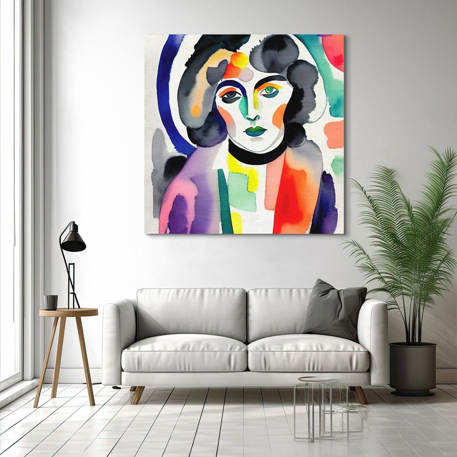 Obraz na płótnie 40x40 - Subtelne Akwarelowe Ulotności - abstrakcyjny akwarelowy portret kobiety, rozmyte farby