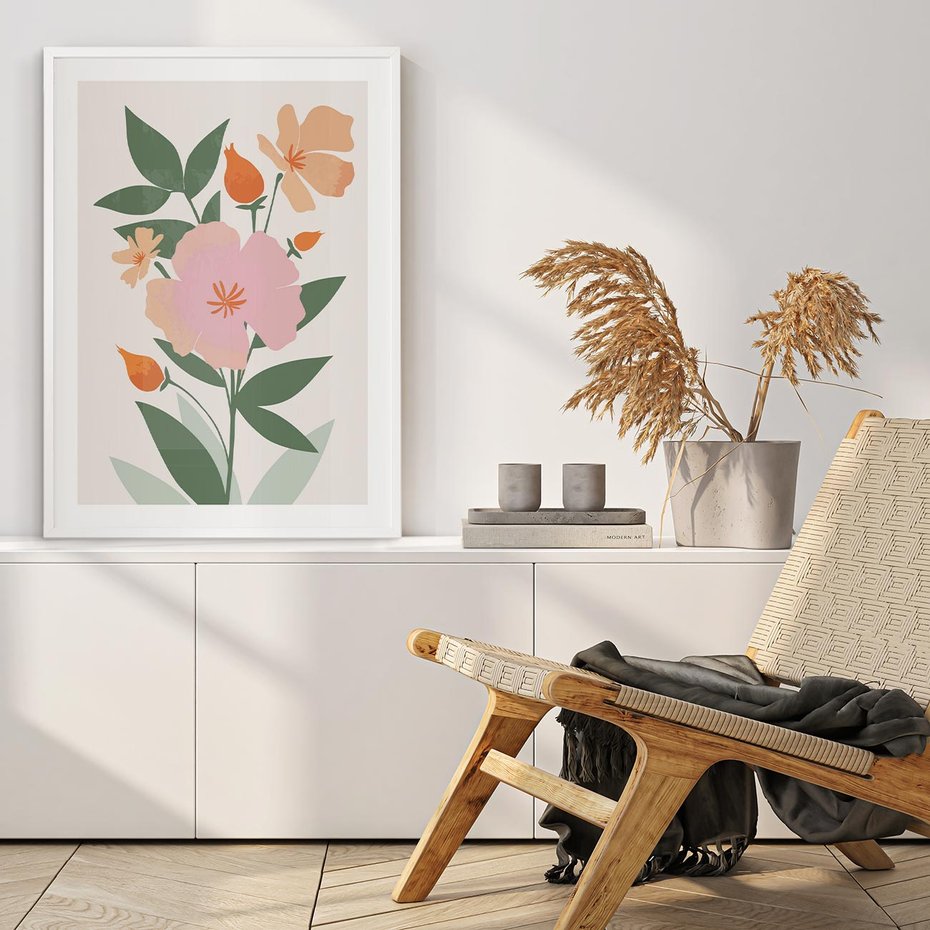 Plakat w ramie 40x50 - Kwiatowe Nastroje - kwiat, sztuka nowoczesna - rama biała