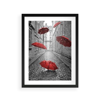 Plakat w ramie 30x40 - Parasole w malowniczej uliczce - parasole, uliczka - rama czarna