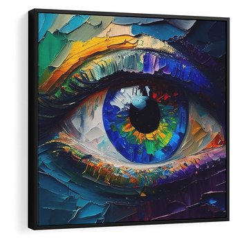 Obraz w ramie 50x50 - Mistyka Tęczowego Oka - oko, obraz olejny - rama czarna