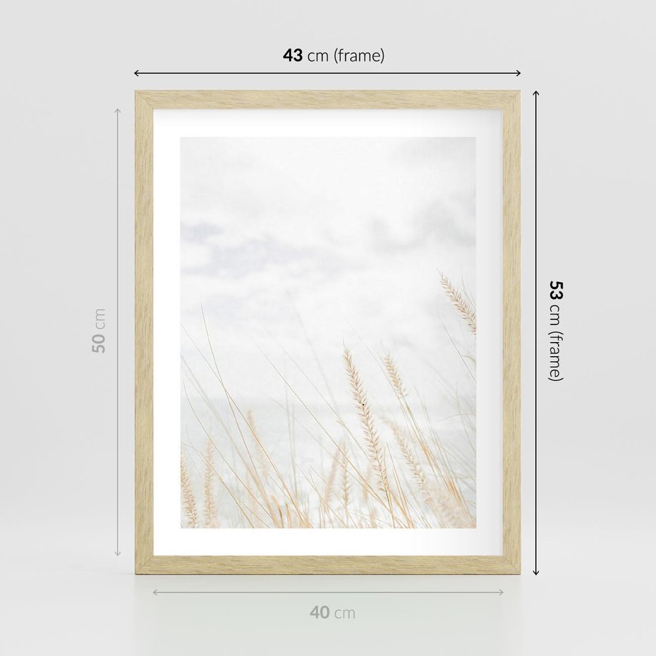 Plakat w ramie 40x50 - Jasna Delikatność: Fotografia Suchych Traw - suche trawy, jasna fotografia - rama drewno