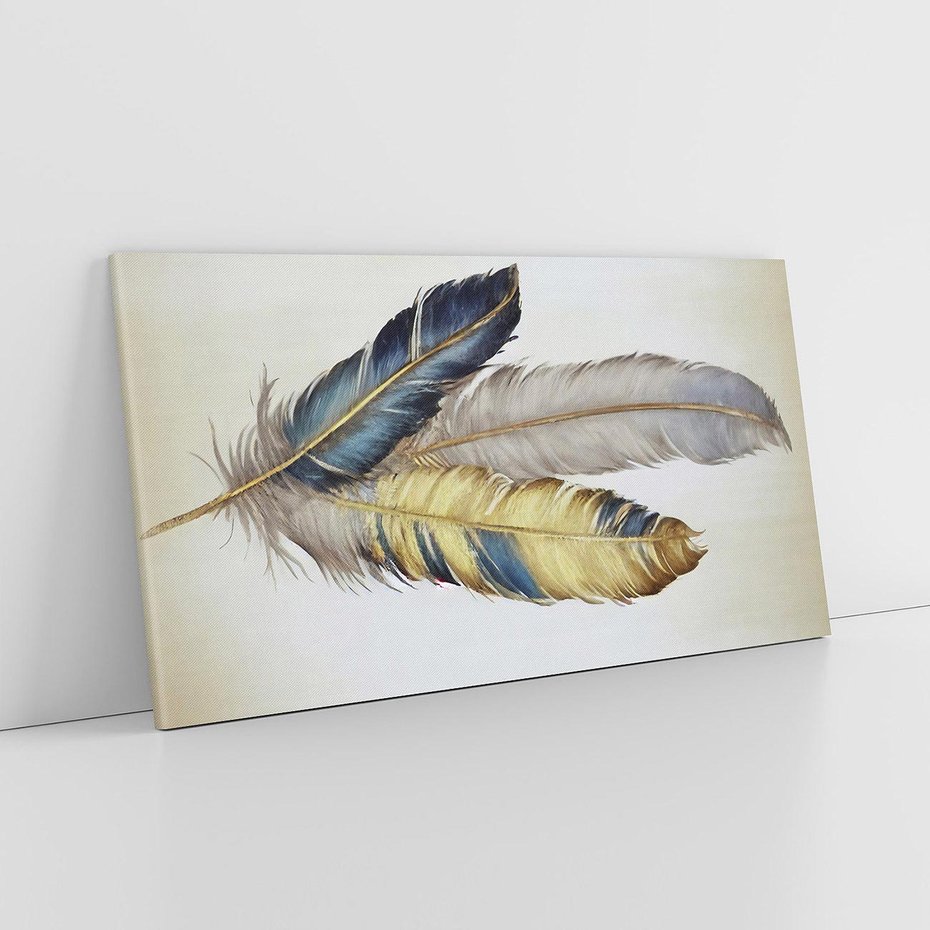 Obraz na płótnie 100x50 - Granatowo-Złote Pióra - sztuka, granatowe i złote pióra