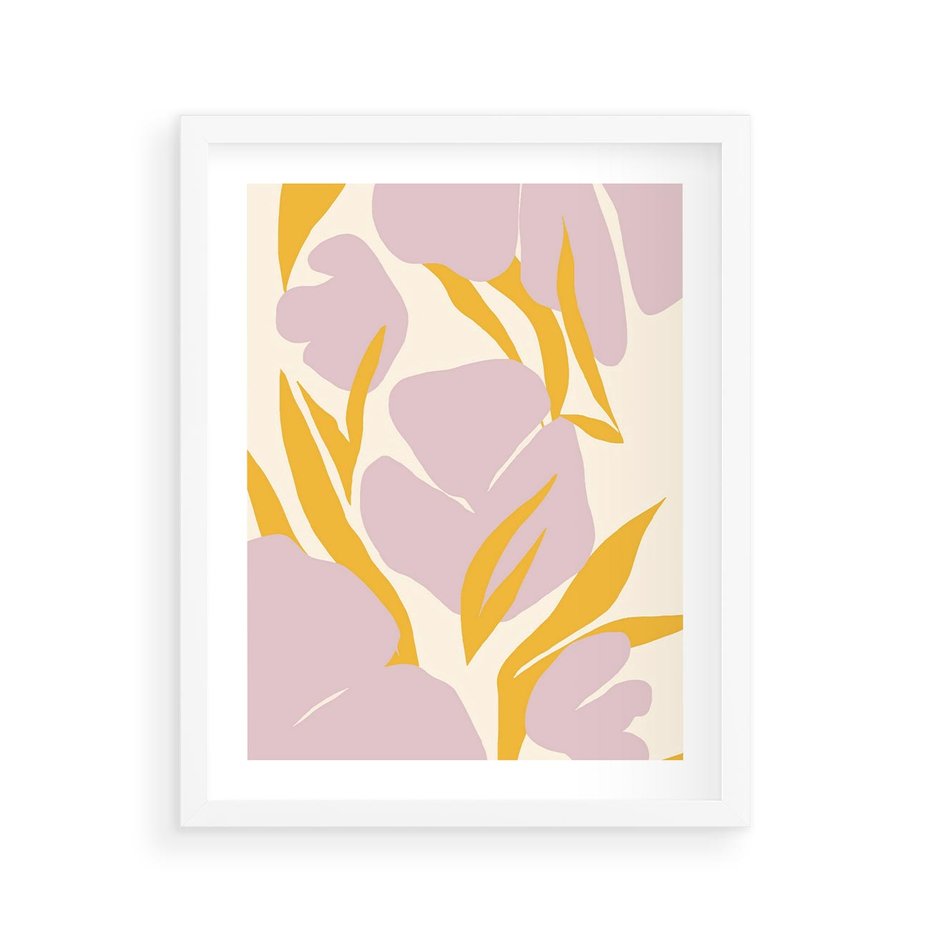 Plakat w ramie 40x50 - Migocące Wibracje - abstrakcyjne kwiaty, pastelowe kolory - rama biała