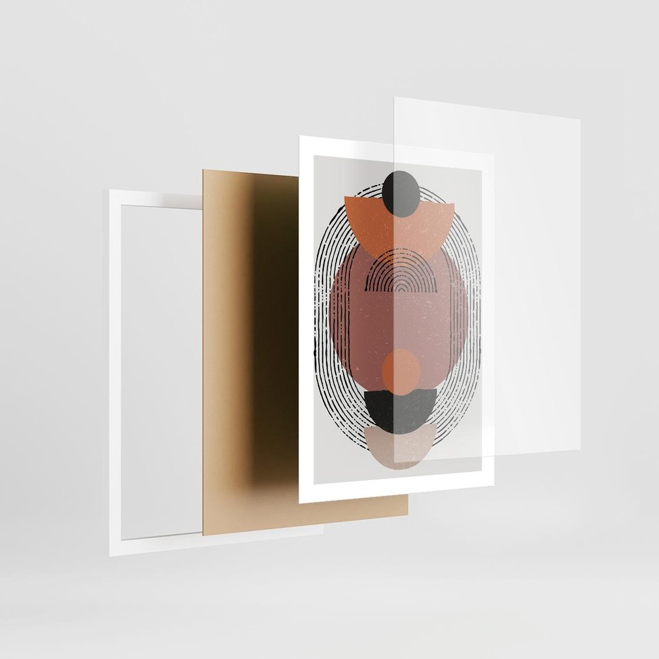 Plakat w ramie 50x70 - Abstrakcja w Odcieniach Brązu i Beżu - geometria, abstrakcyjna grafika - rama biała