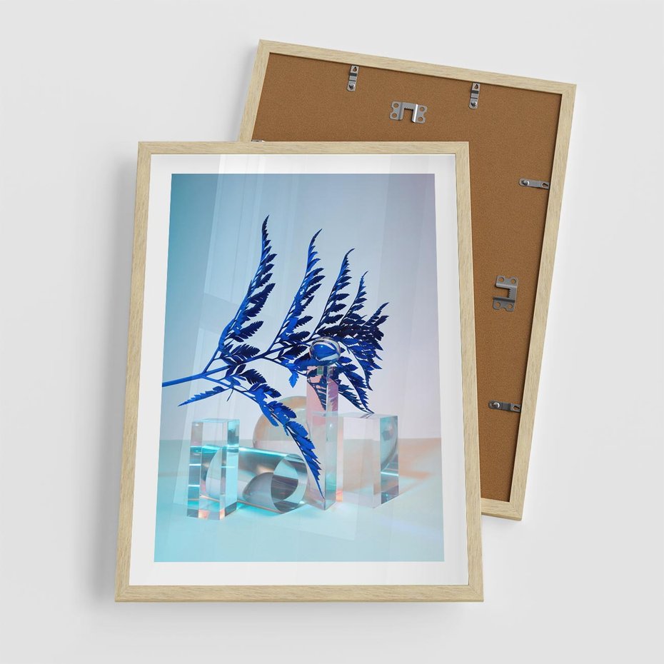 Plakat w ramie 50x70 - Intensywny Kolor Natury - liście, kobalt - rama drewno