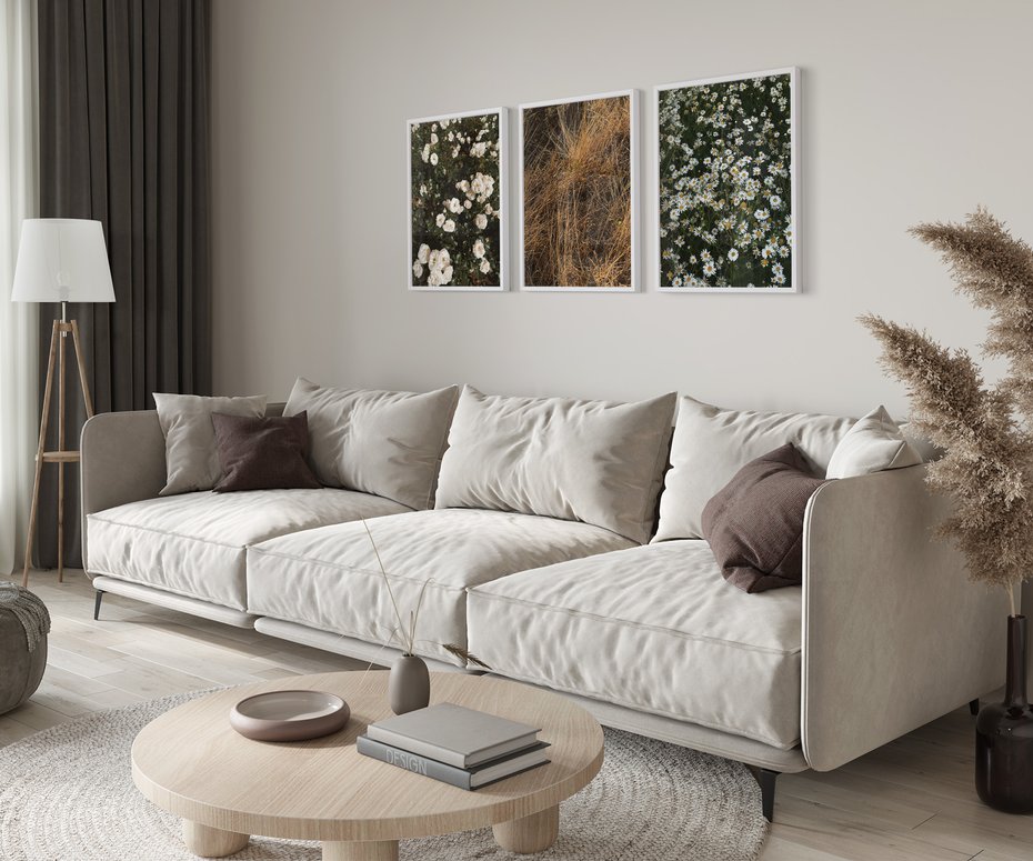 Zestaw obrazy w ramie 40x50 galeria - Boho, kwiaty, suche, trawy - rama biała