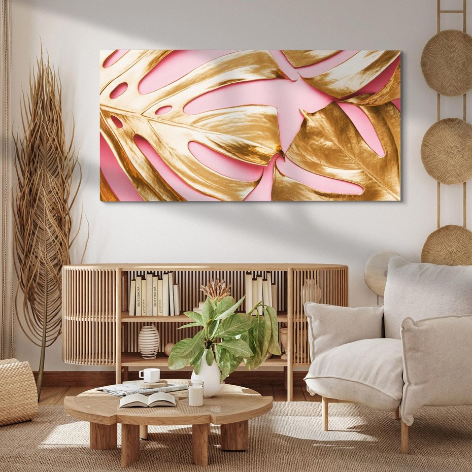 Obraz na płótnie 120x60 - Przyjemność w Naturze - złote, liście