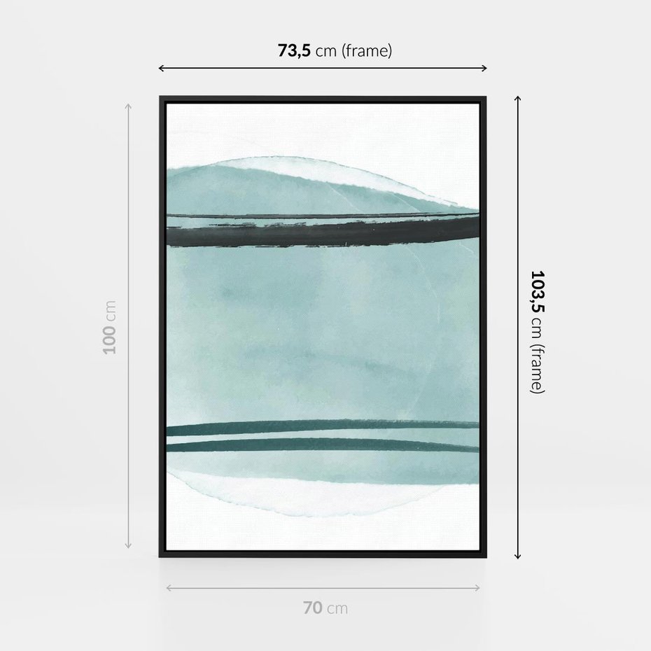 Obraz w ramie 70x100 - Turkusowy Świat - minimlizm, abstrakcja - rama czarna