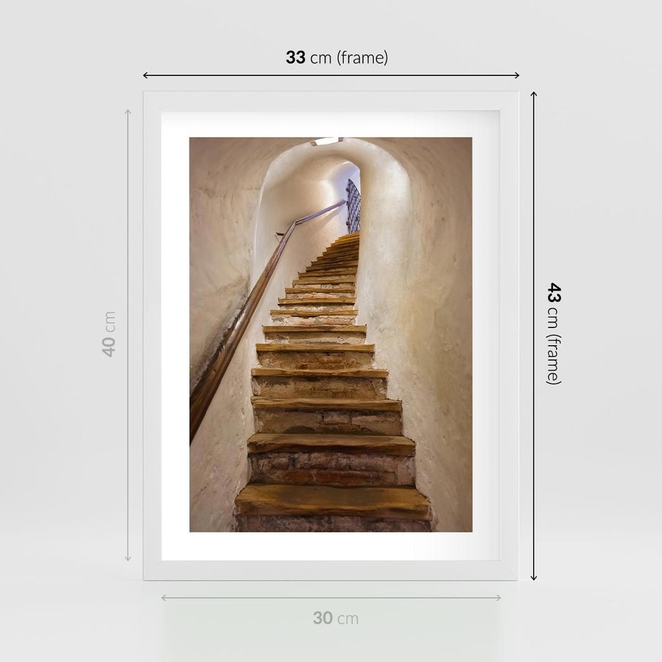 Plakat w ramie 30x40 - Schody Wymiarów - schody, tunel - rama biała
