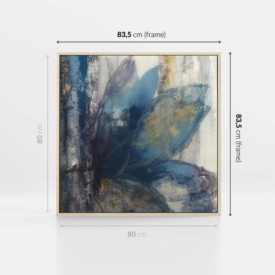 Obraz w ramie 80x80 - Tekstura Kwiatu - olejny obraz, niebieski kwiat - rama drewno