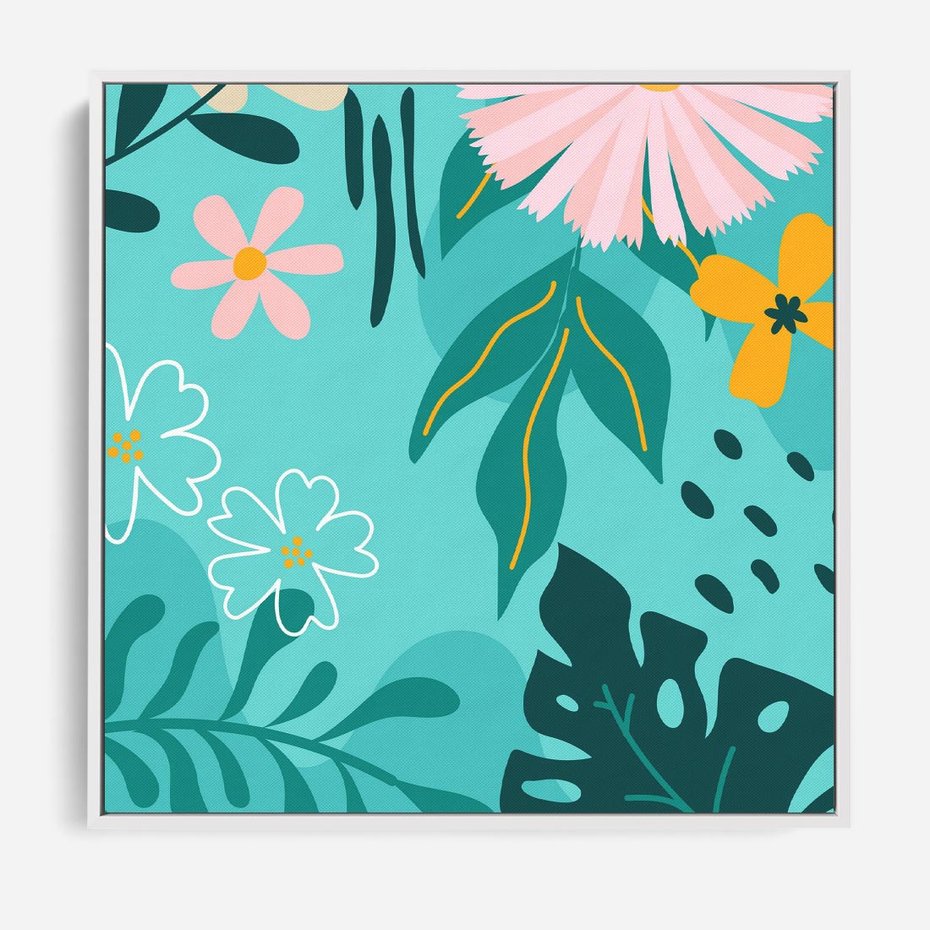 Obraz w ramie 50x50 - Kwiatowe Wibracje - pastelowa kompozycja, kwiaty - rama biała